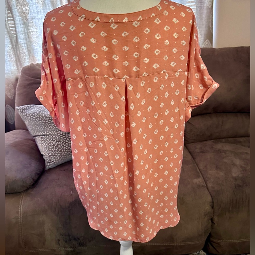 Coral Boho Print Zip Blouse - Picture 8 of 12